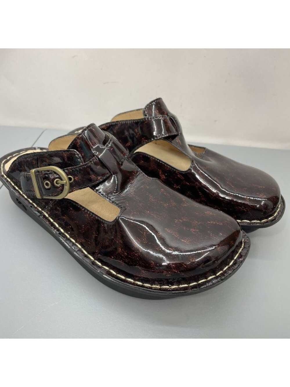 Alegria Tortoiseshell Mary Jane Mules Patent Leather Black Cherry Womens 38 8.5
